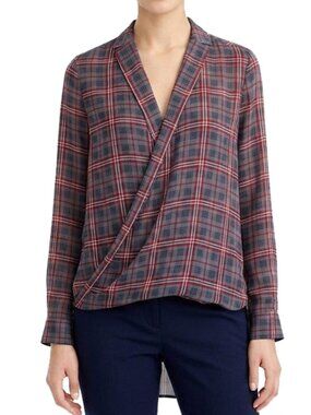 Chic Happens Plaid Sheer Cross Over Blouse Size Small